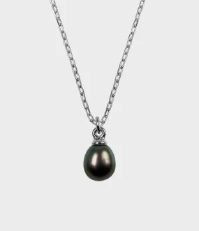Large Vermeer Pearl Drop Necklace / Sterling Silver / Pear Shaped Peacock Pearl