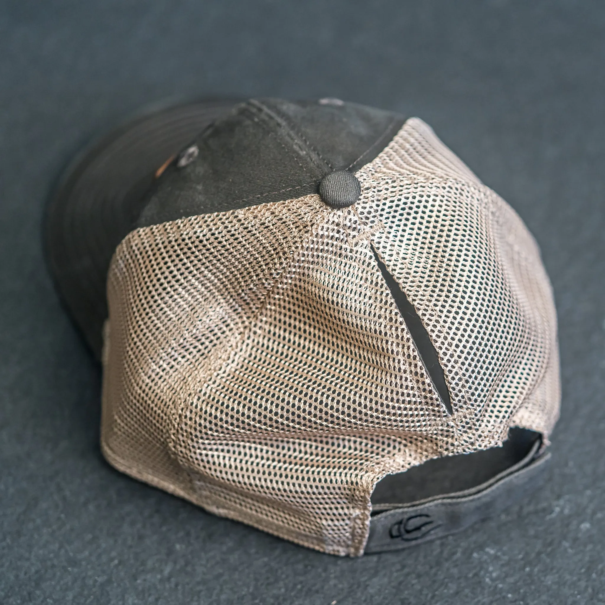 Leather Patch Ponytail Style Hat - Mom Cursive Stamp