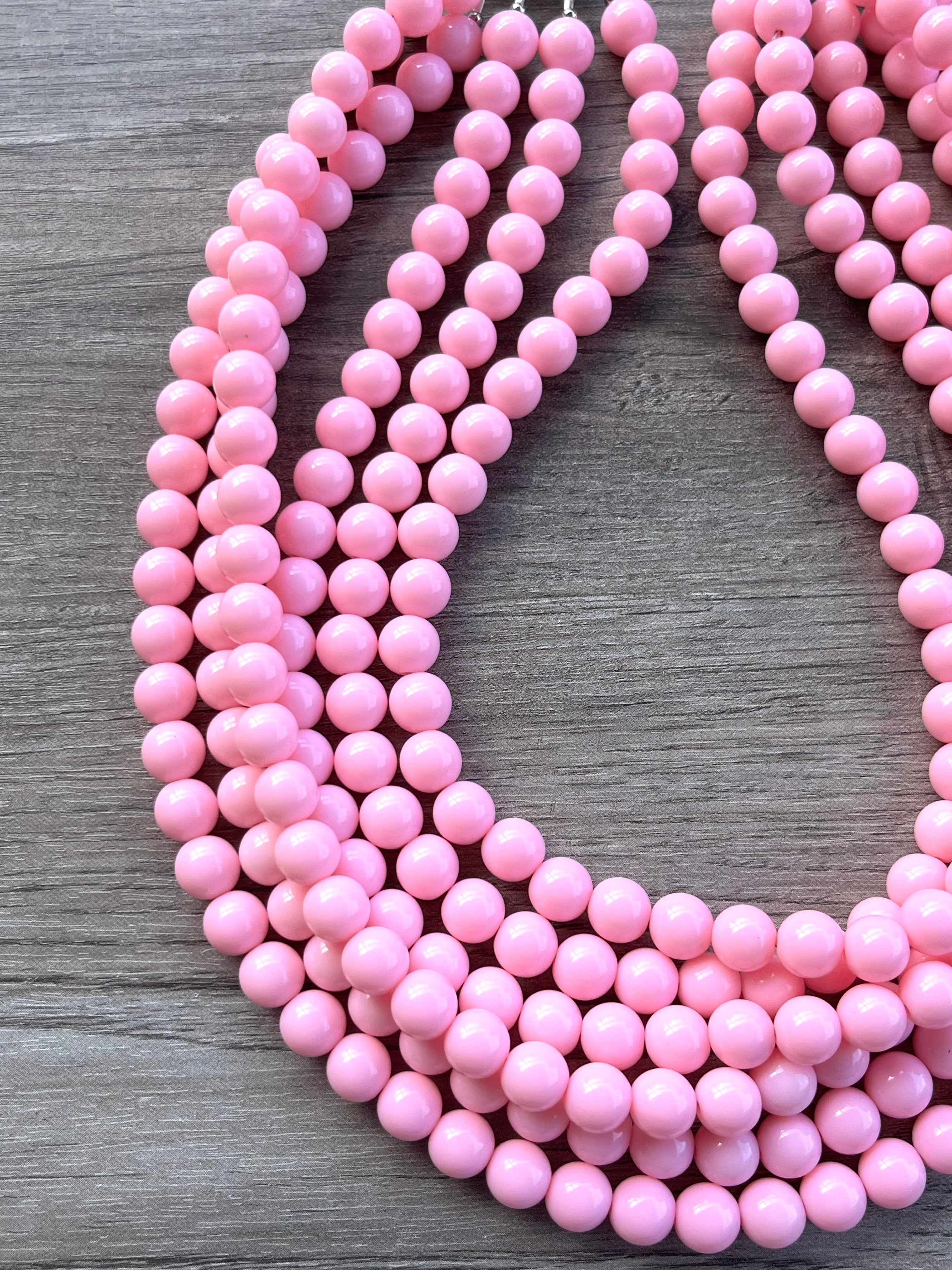 Light Pink Acrylic Lucite Bead Chunky Statement Necklace - Alana