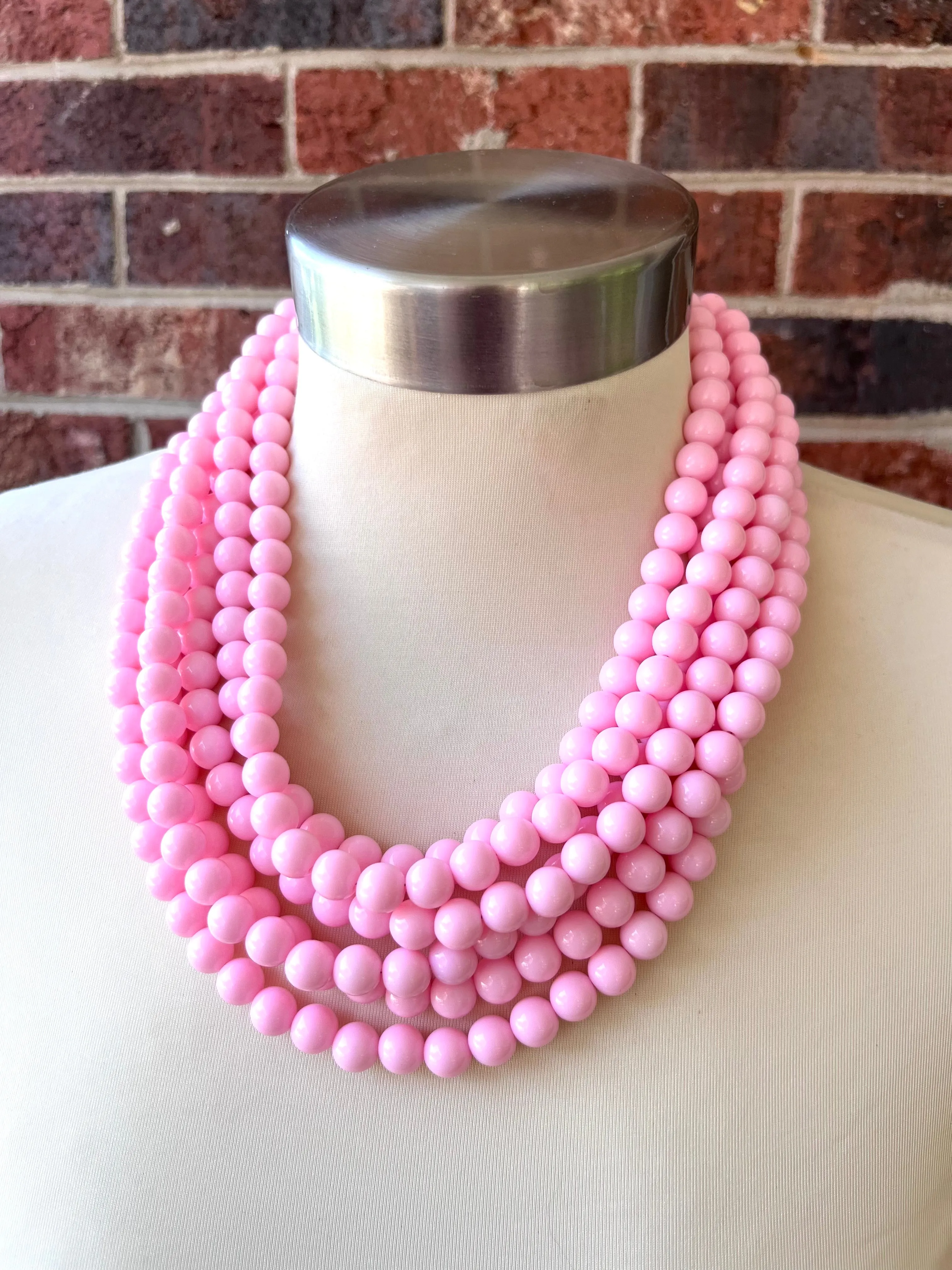 Light Pink Acrylic Lucite Bead Chunky Statement Necklace - Alana