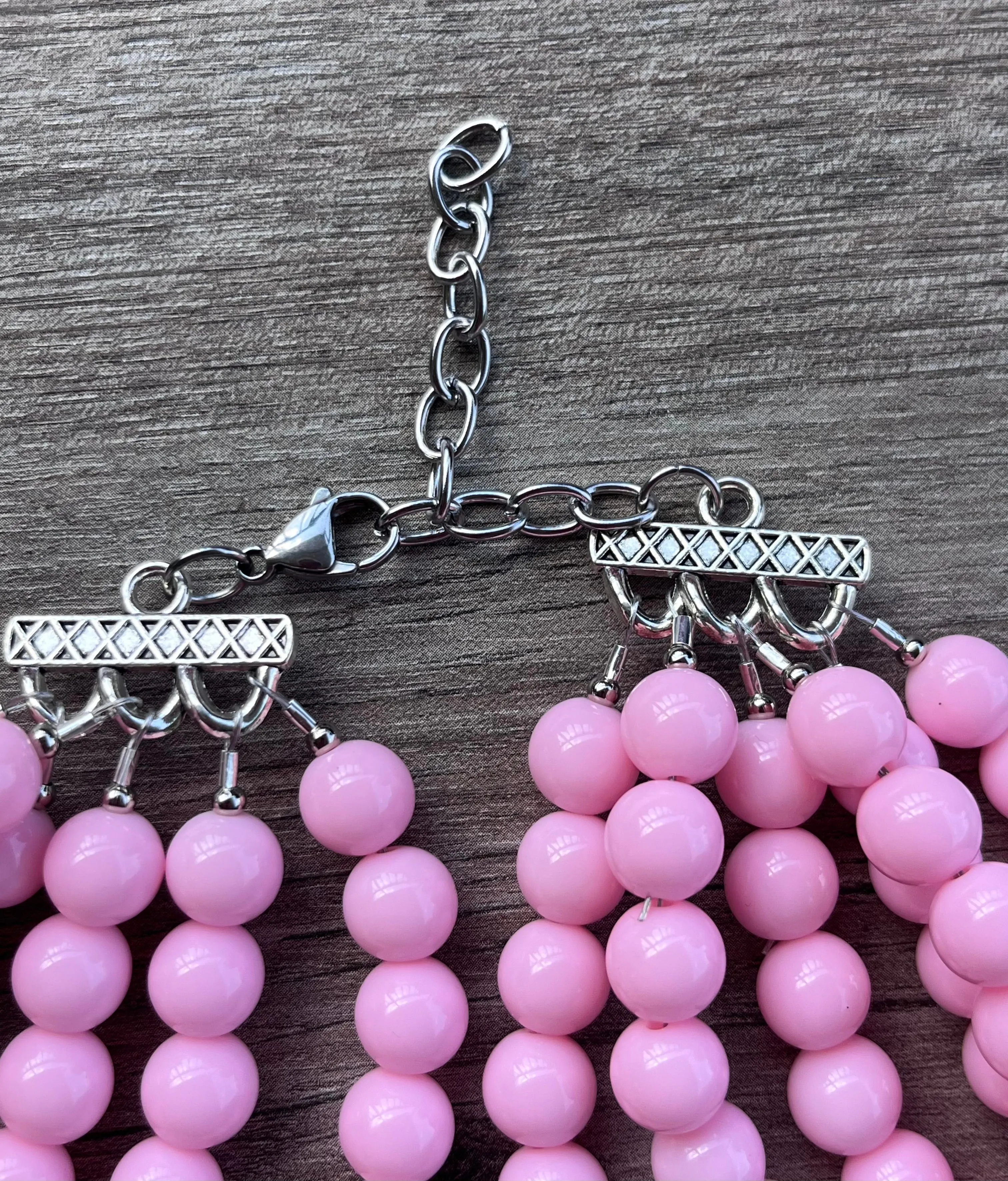 Light Pink Acrylic Lucite Bead Chunky Statement Necklace - Alana