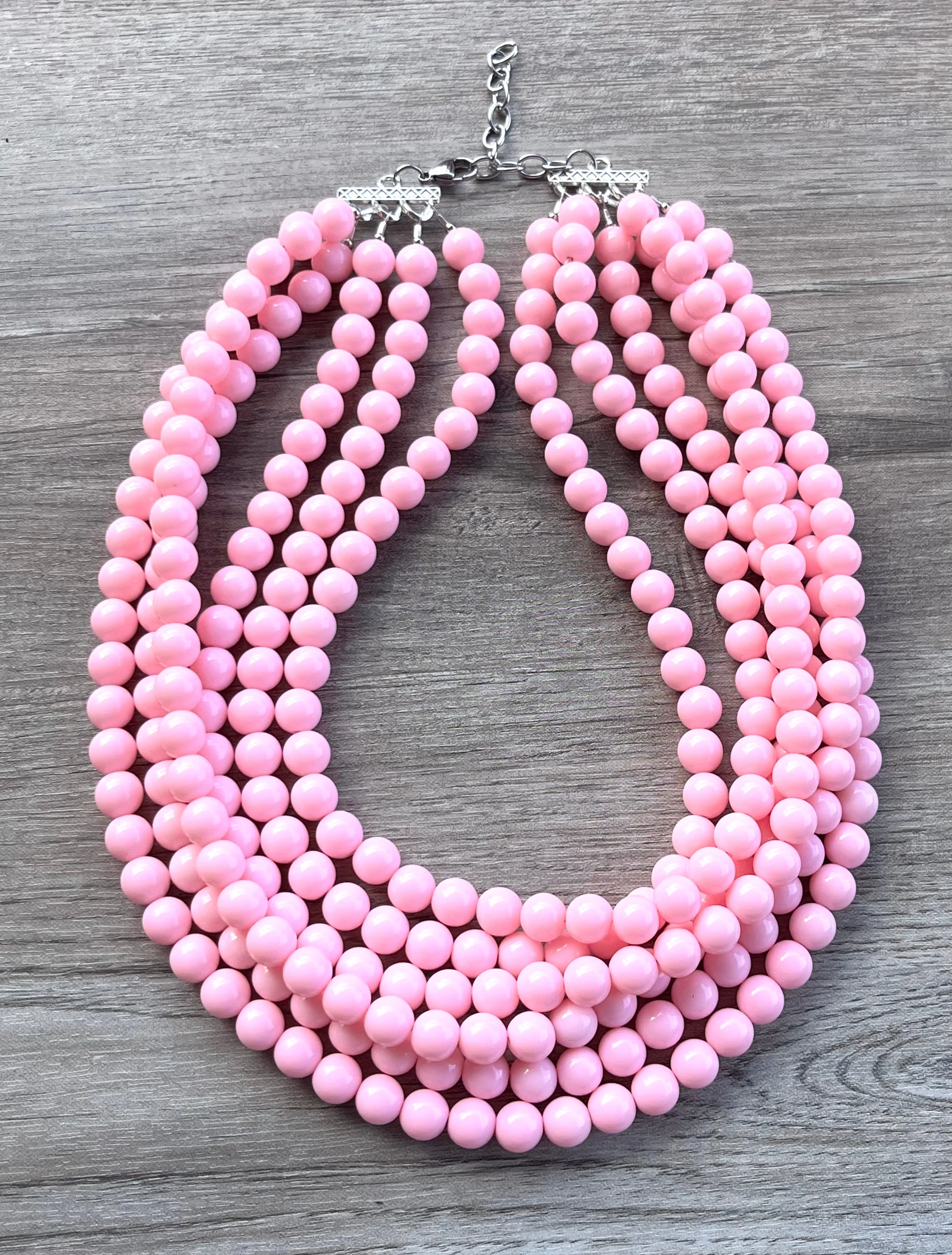 Light Pink Acrylic Lucite Bead Chunky Statement Necklace - Alana