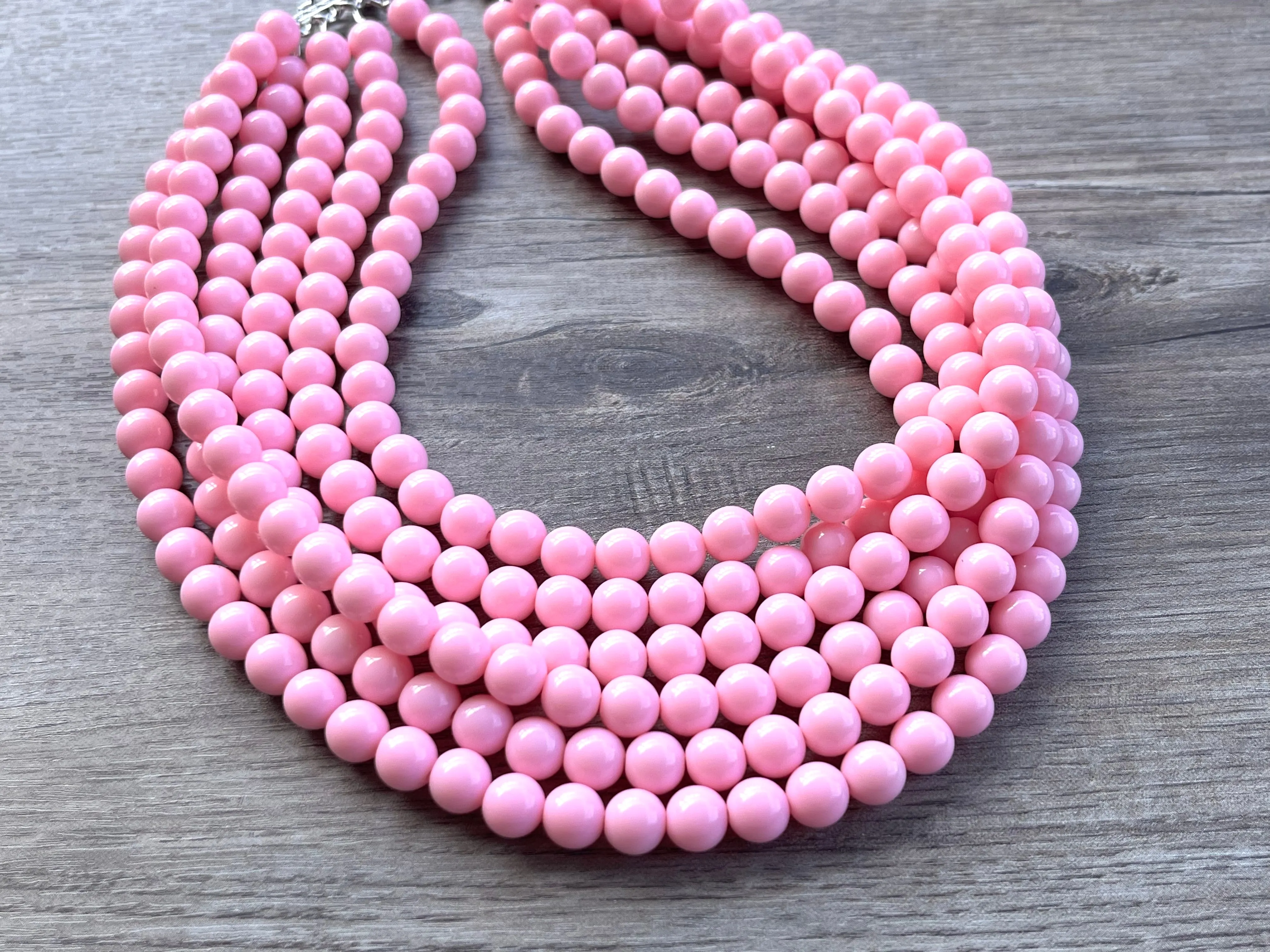 Light Pink Acrylic Lucite Bead Chunky Statement Necklace - Alana