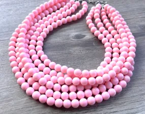 Light Pink Acrylic Lucite Bead Chunky Statement Necklace - Alana