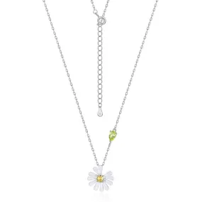 Little Daisy Pendant Olive Green Zircon Sterling Silver Necklace
