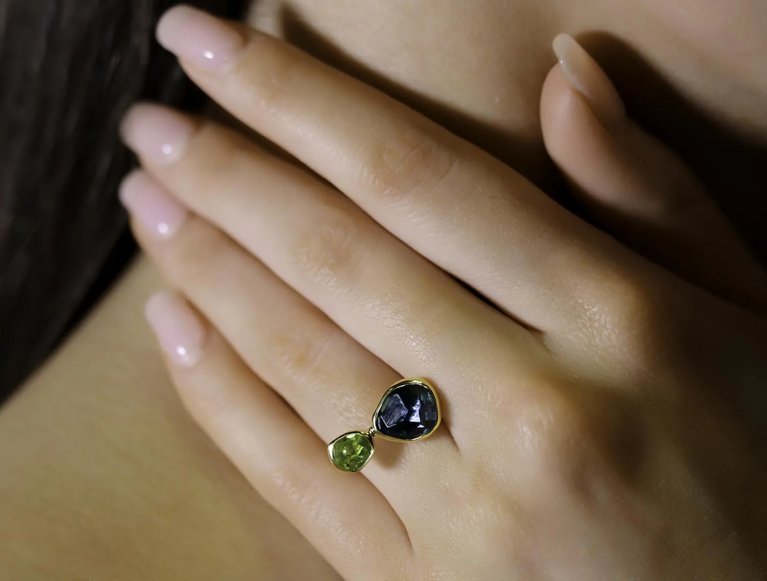 London Blue Topaz and Peridot Ring
