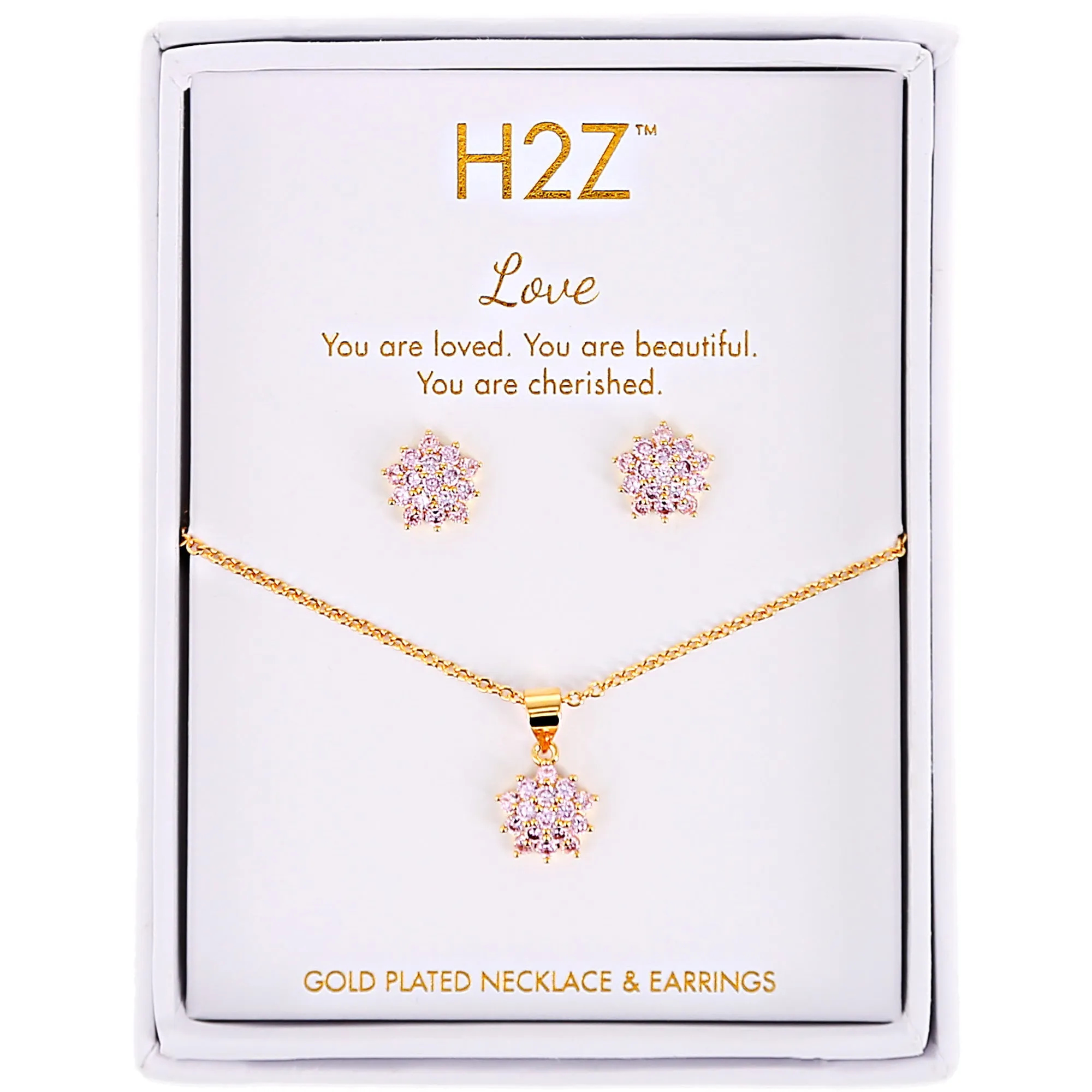 Love Floral Burst Rose Zircon - 16.5"-18.5" Inspirational 18K Gold Plated Gift Set