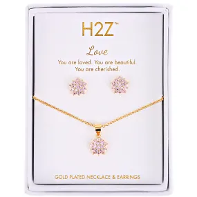 Love Floral Burst Rose Zircon - 16.5"-18.5" Inspirational 18K Gold Plated Gift Set