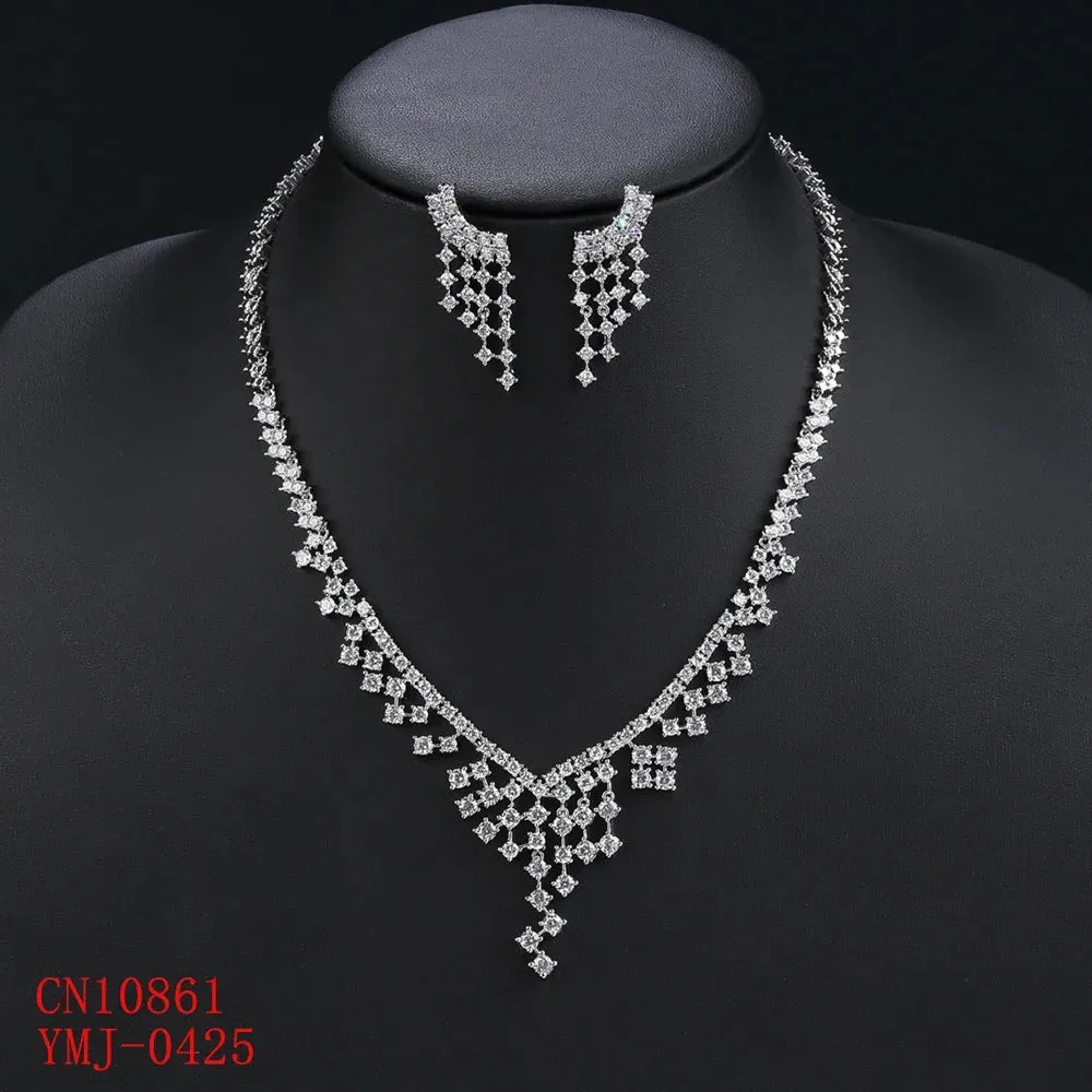 Luxury Bridal Jewelry Set Cubic Zirconia Ladies Party Wedding Necklace And Earrings Set CN10861