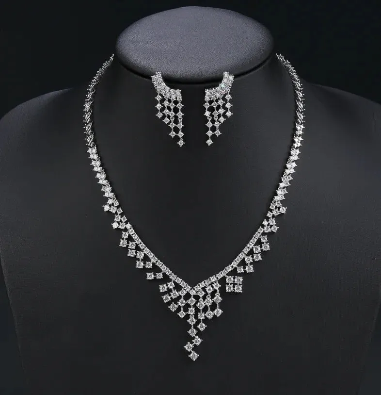 Luxury Bridal Jewelry Set Cubic Zirconia Ladies Party Wedding Necklace And Earrings Set CN10861