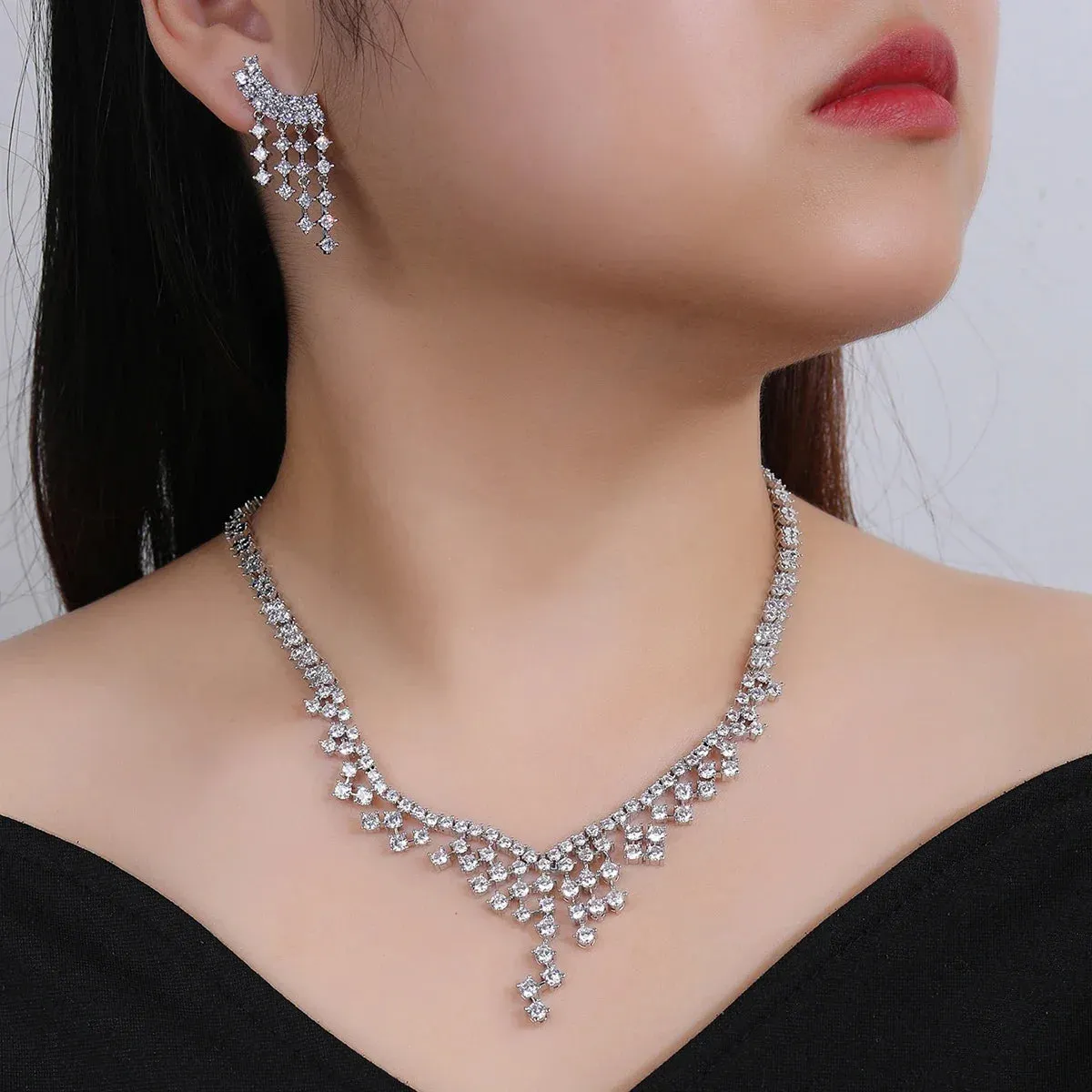 Luxury Bridal Jewelry Set Cubic Zirconia Ladies Party Wedding Necklace And Earrings Set CN10861