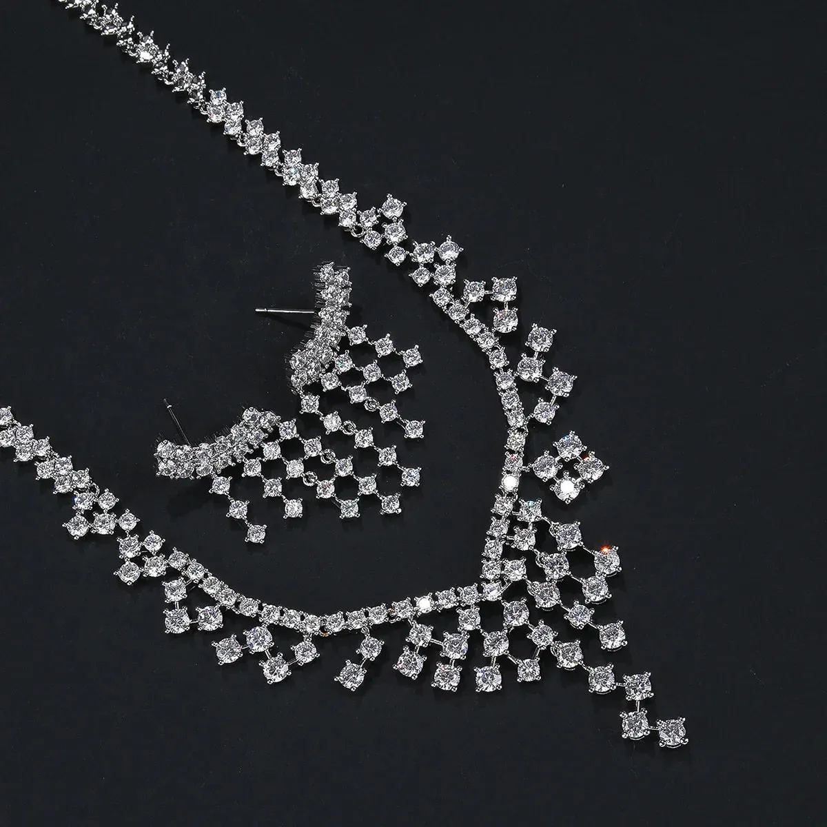 Luxury Bridal Jewelry Set Cubic Zirconia Ladies Party Wedding Necklace And Earrings Set CN10861