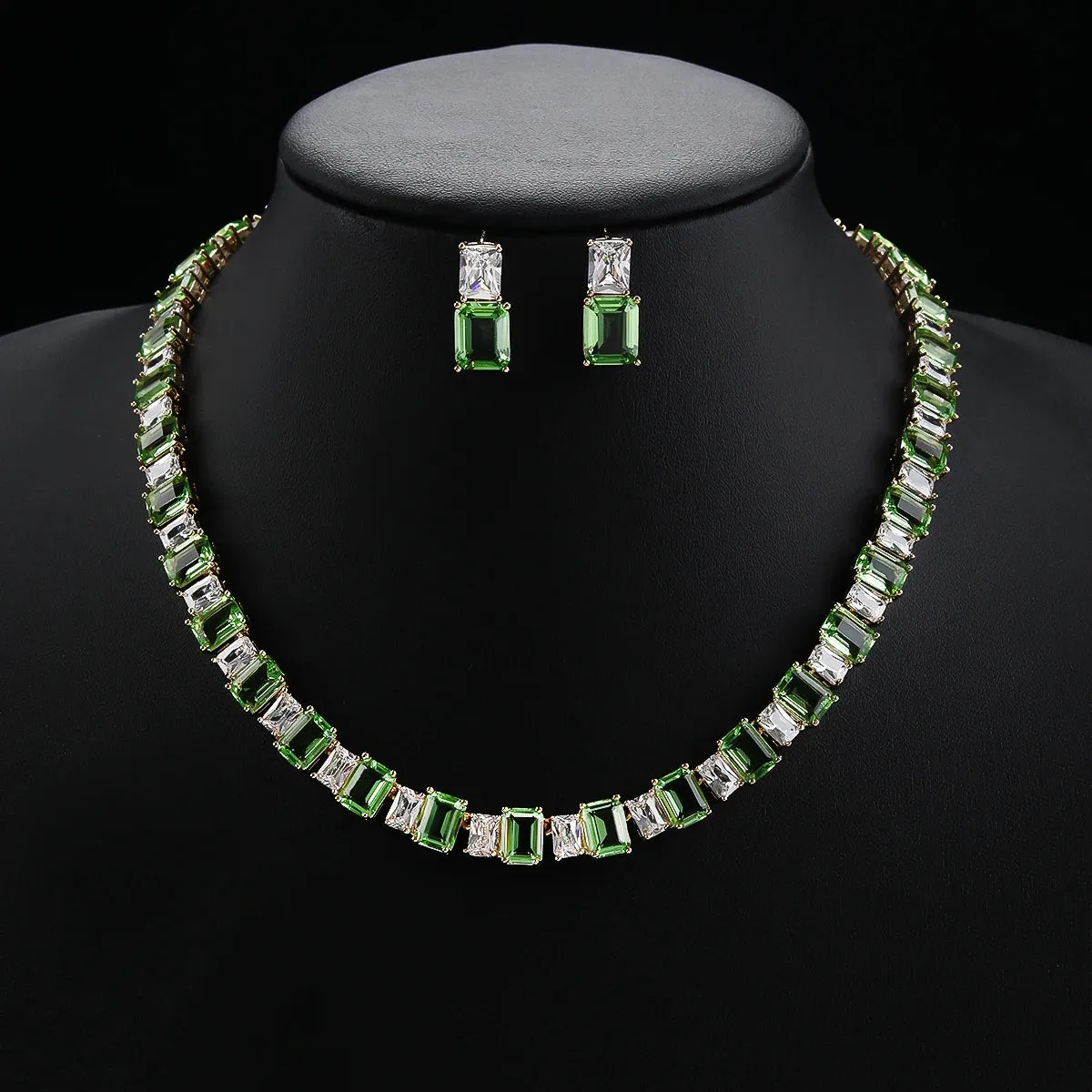 Luxury Square Shape Cubic Zircon Necklace Earring 2Piece Jewelry Sets Women Wedding Bridal Jewelry Accessories CN11142