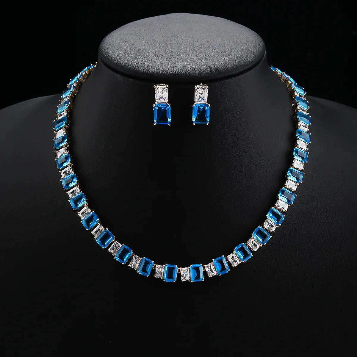 Luxury Square Shape Cubic Zircon Necklace Earring 2Piece Jewelry Sets Women Wedding Bridal Jewelry Accessories CN11142