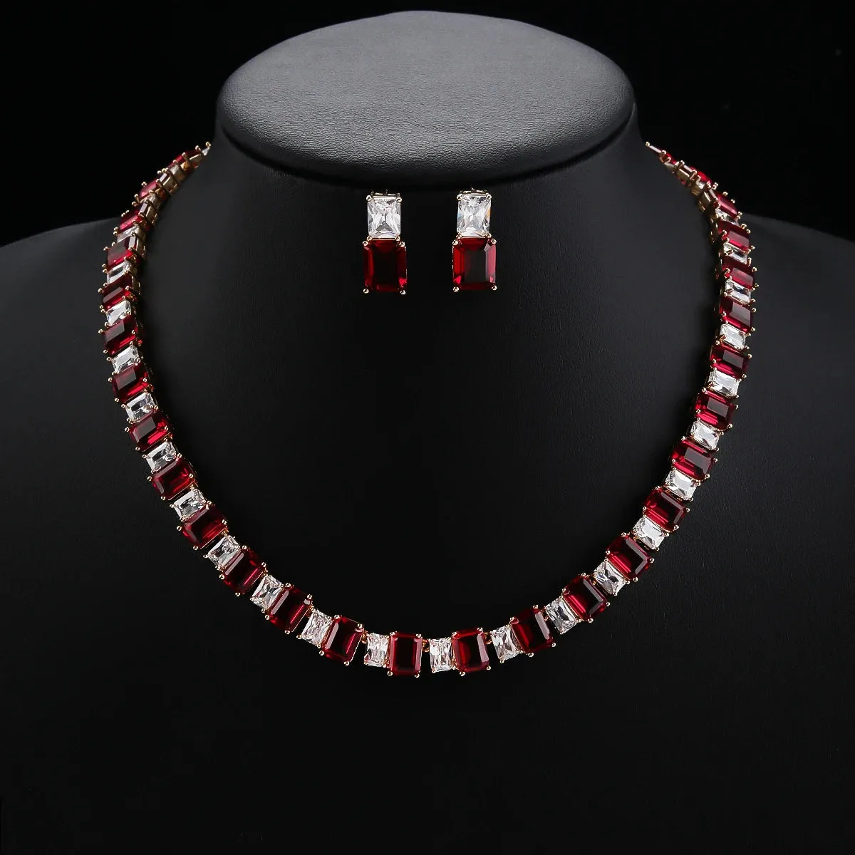 Luxury Square Shape Cubic Zircon Necklace Earring 2Piece Jewelry Sets Women Wedding Bridal Jewelry Accessories CN11142