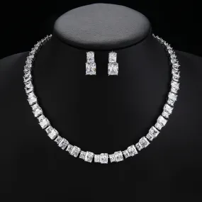 Luxury Square Shape Cubic Zircon Necklace Earring 2Piece Jewelry Sets Women Wedding Bridal Jewelry Accessories CN11142