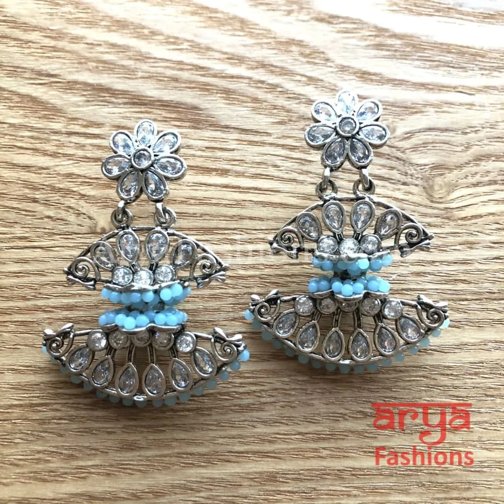 Mahi Silver Butterfly Style Earrings with colorful beads