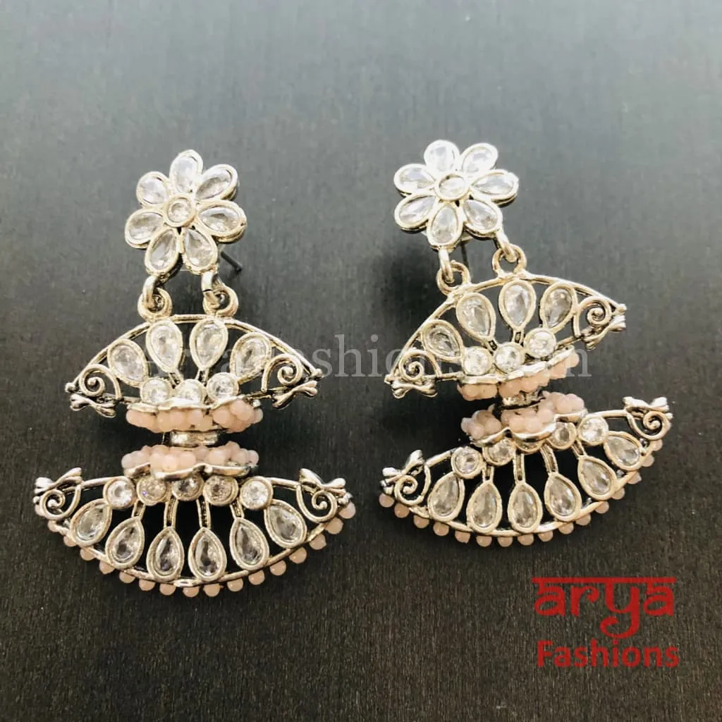 Mahi Silver Butterfly Style Earrings with colorful beads