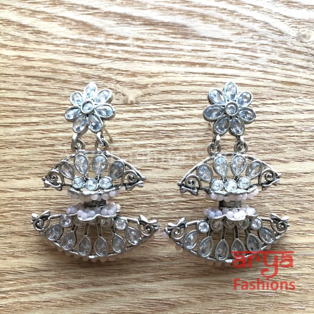Mahi Silver Butterfly Style Earrings with colorful beads