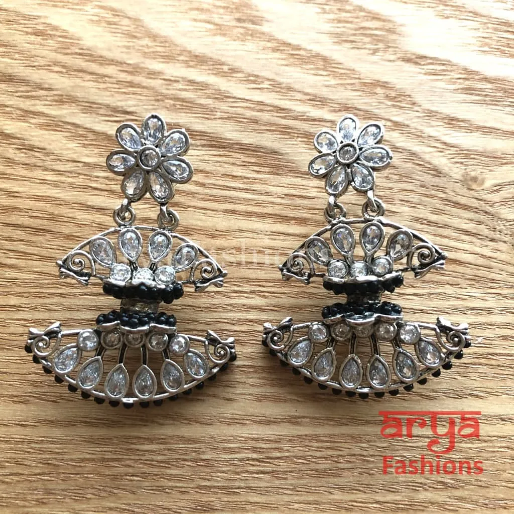 Mahi Silver Butterfly Style Earrings with colorful beads