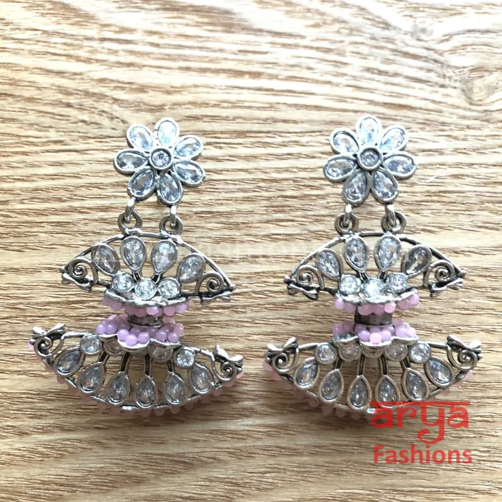 Mahi Silver Butterfly Style Earrings with colorful beads