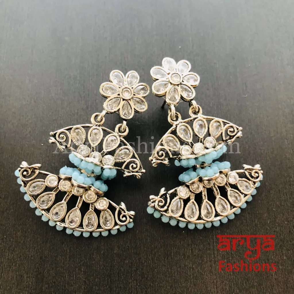 Mahi Silver Butterfly Style Earrings with colorful beads