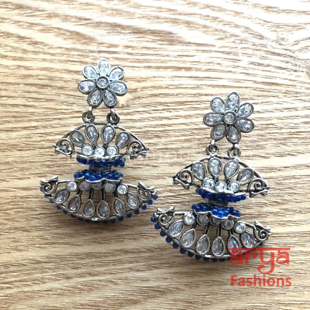 Mahi Silver Butterfly Style Earrings with colorful beads