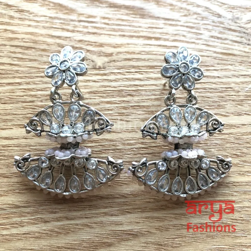 Mahi Silver Butterfly Style Earrings with colorful beads