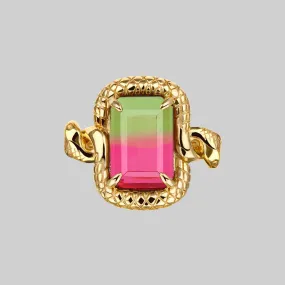 MALICE. Tourmaline CZ Coiled Snake Cocktail Ring - Gold