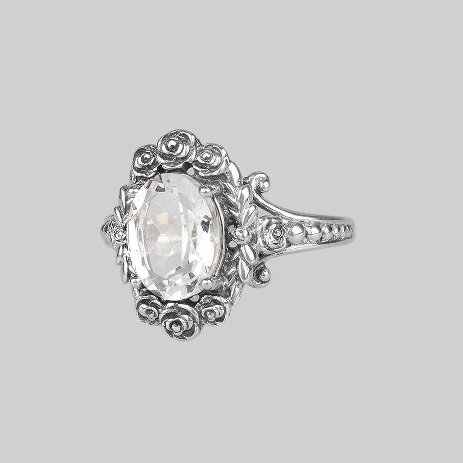 MARIA. Rose Wreath Clear Quartz Silver Cocktail Ring
