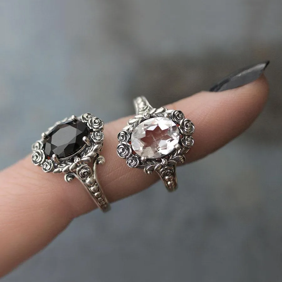 MARIA. Rose Wreath Clear Quartz Silver Cocktail Ring