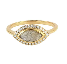 Marquise Labradorite Pave Diamond Designer Ring In 18k Yellow Gold For Her