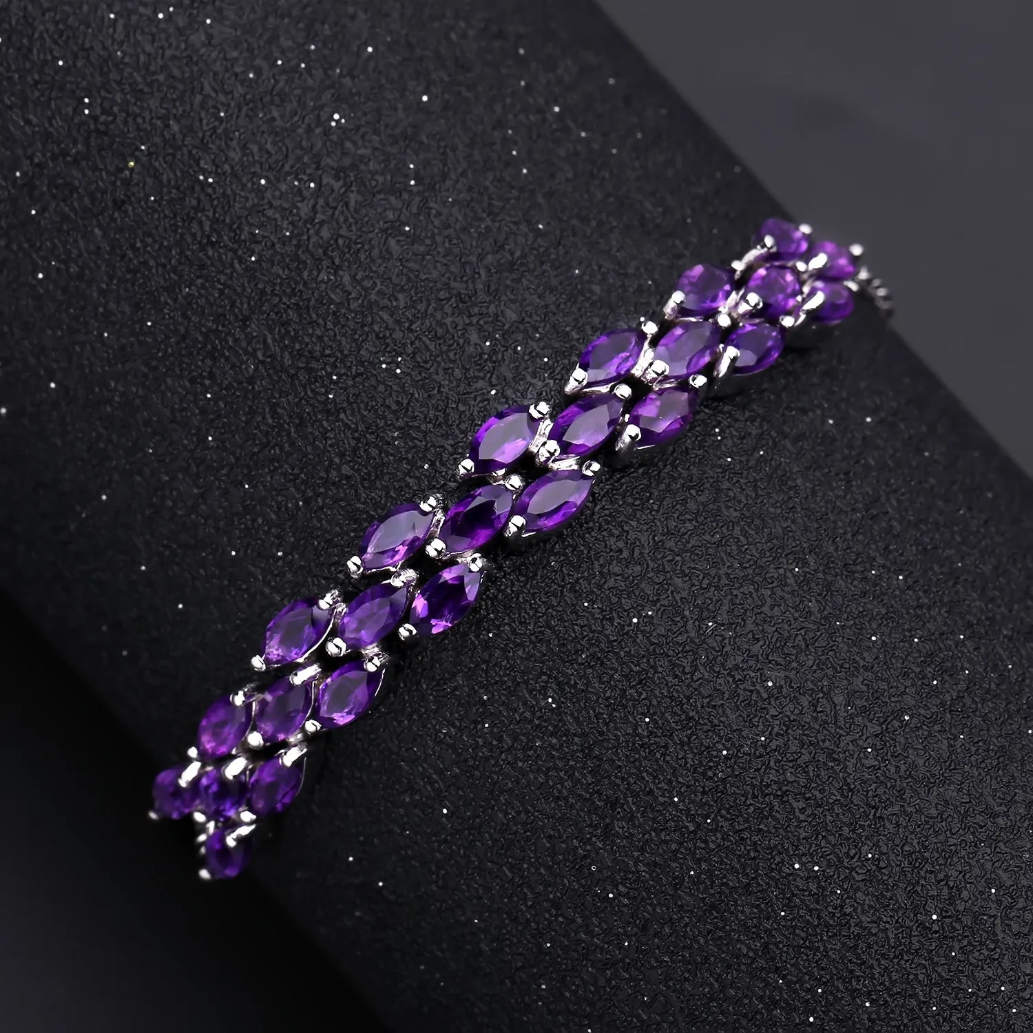 Marquise Shape Natural Amethyst Silver Bracelet