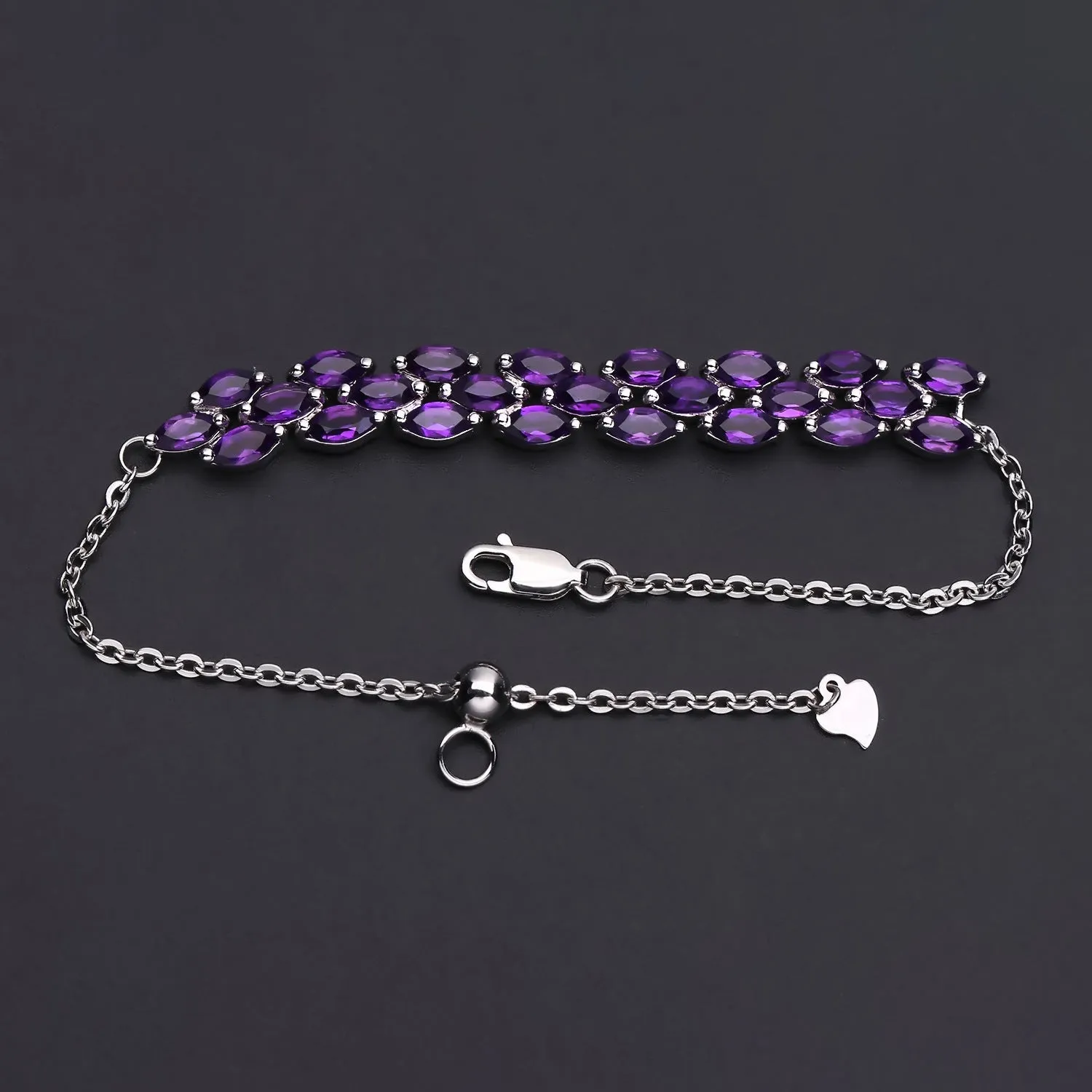 Marquise Shape Natural Amethyst Silver Bracelet