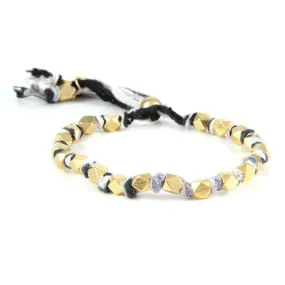 Mens Adjustable Gold Beaded Multi Black Vintage Ribbon Bracelet