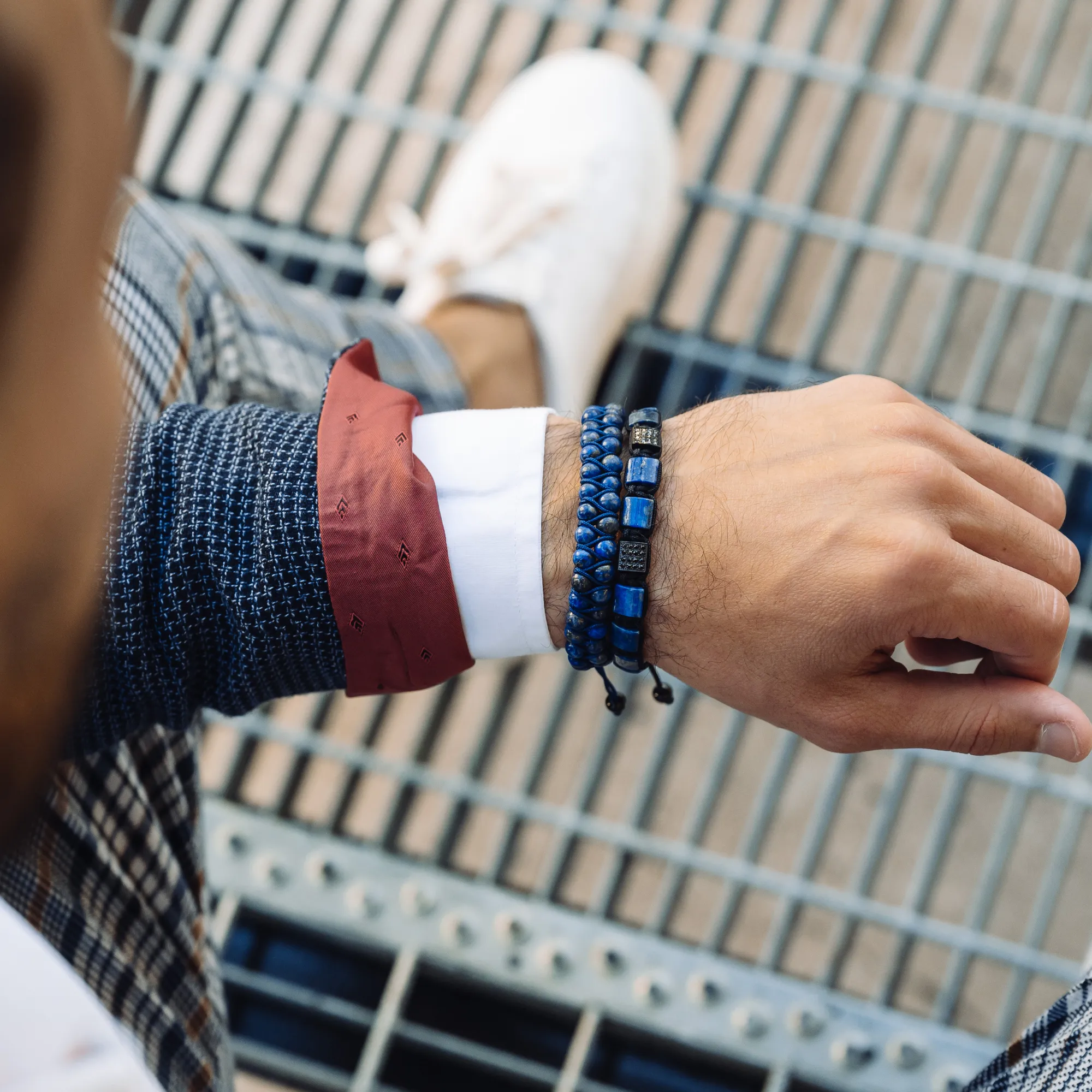 Men's LAPIS LAZULI Double Bead Bracelet