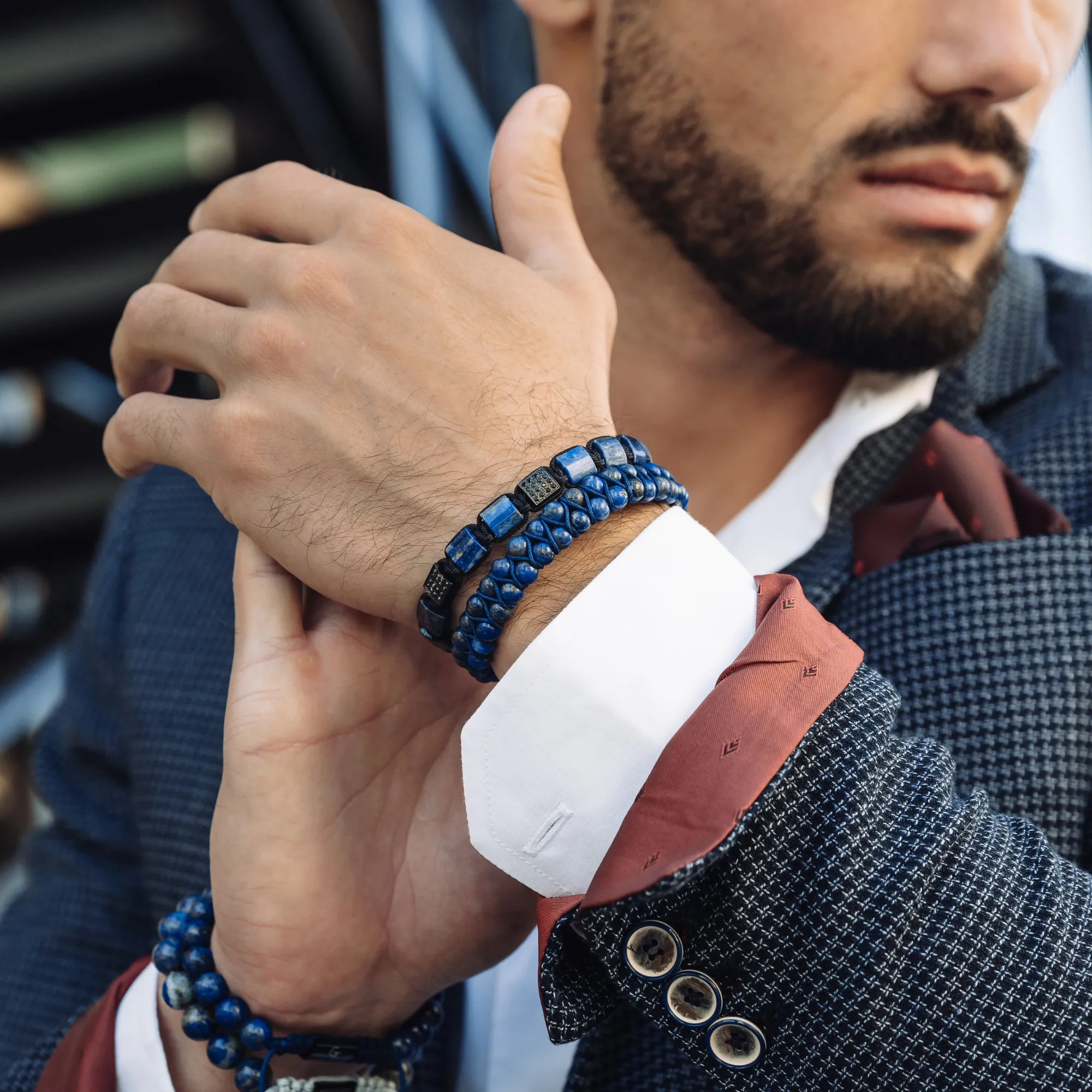 Men's LAPIS LAZULI Double Bead Bracelet