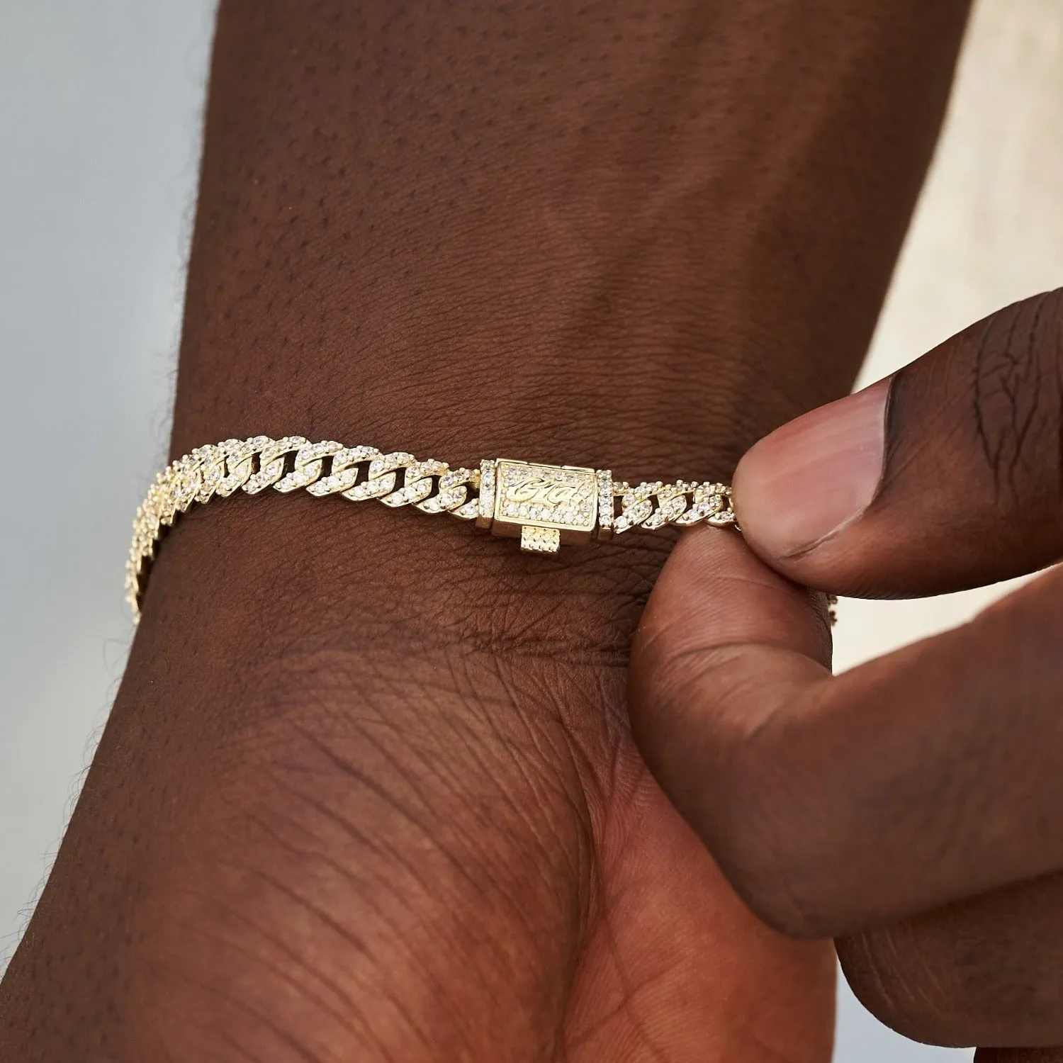 Micro Diamond Prong Chain   Bracelet Bundle in Yellow Gold - 6mm
