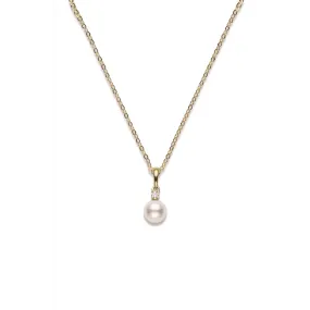 Mikimoto 18K Yellow Gold Cultured Akoya White Pearl & Diamond Pendant Necklace