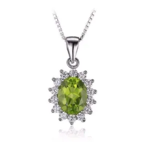 Milan Green Halo Oval Cut 2.5CT Genuine Peridot IOBI Precious Gems Pendant