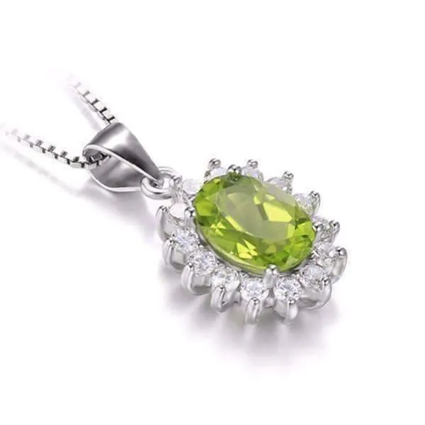 Milan Green Halo Oval Cut 2.5CT Genuine Peridot IOBI Precious Gems Pendant