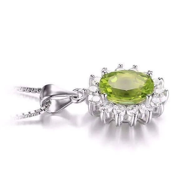Milan Green Halo Oval Cut 2.5CT Genuine Peridot IOBI Precious Gems Pendant