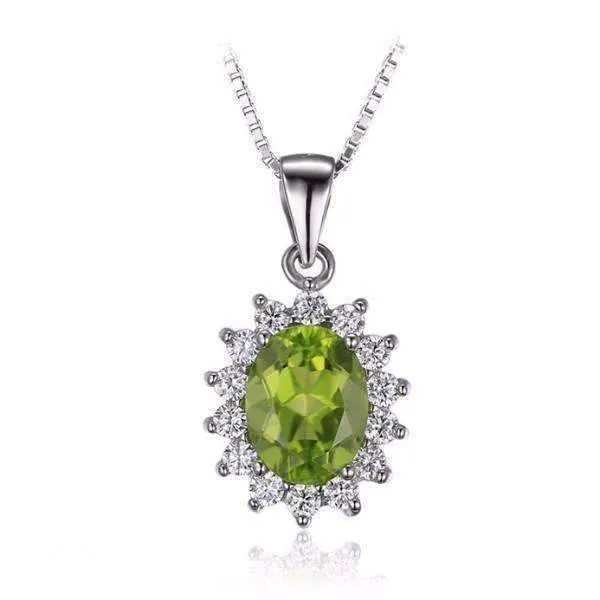 Milan Green Halo Oval Cut 2.5CT Genuine Peridot IOBI Precious Gems Pendant