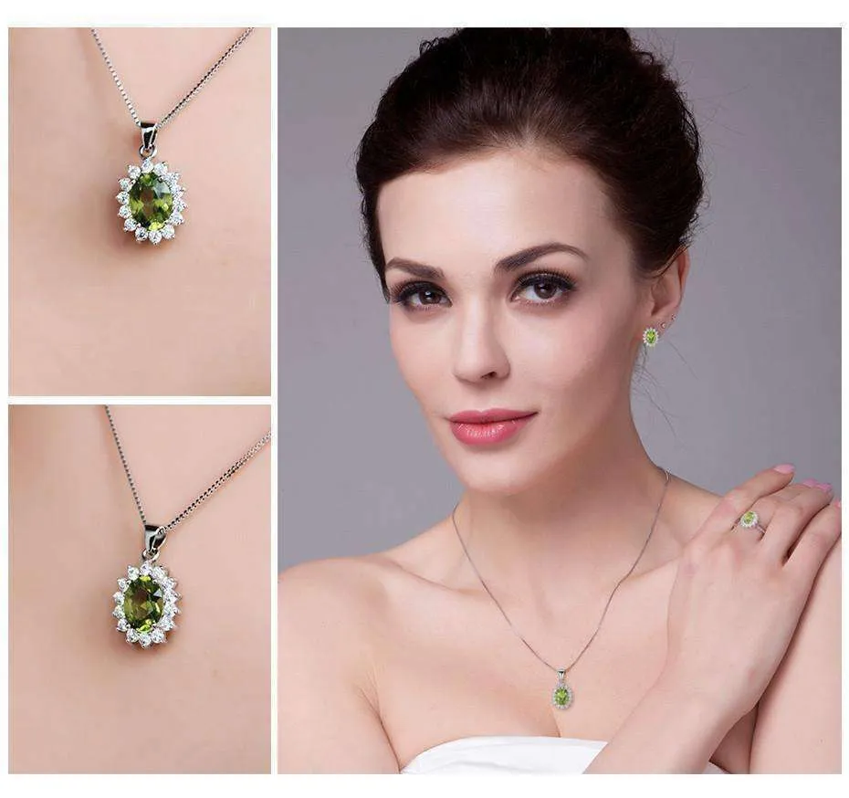 Milan Green Halo Oval Cut 2.5CT Genuine Peridot IOBI Precious Gems Pendant