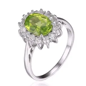 Milan Green Halo Oval Cut 2.5CT Genuine Peridot IOBI Precious Gems Ring