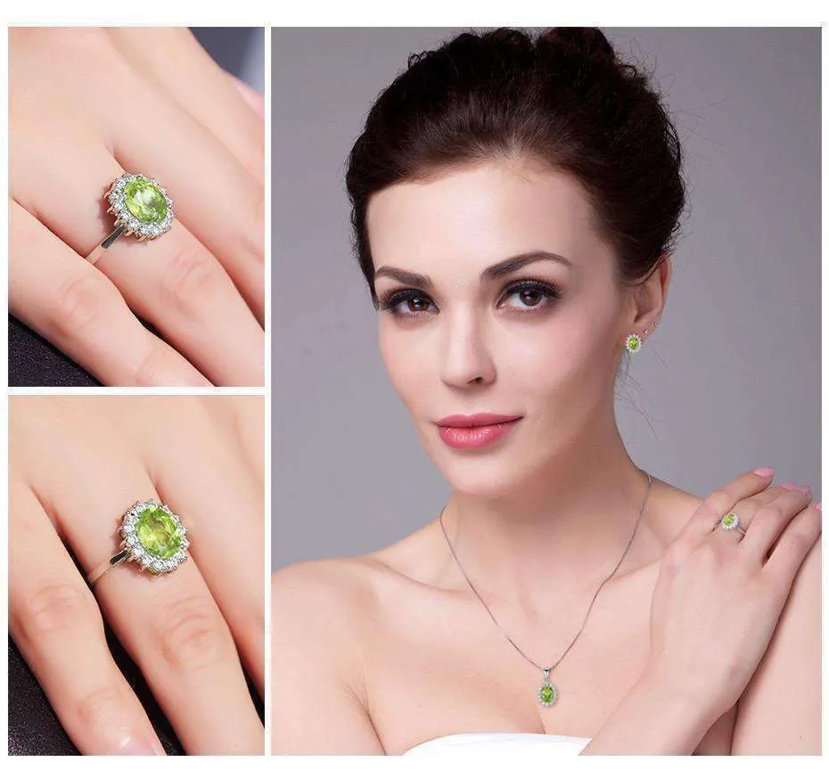Milan Green Halo Oval Cut 2.5CT Genuine Peridot IOBI Precious Gems Ring