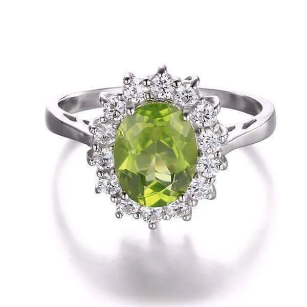Milan Green Halo Oval Cut 2.5CT Genuine Peridot IOBI Precious Gems Ring