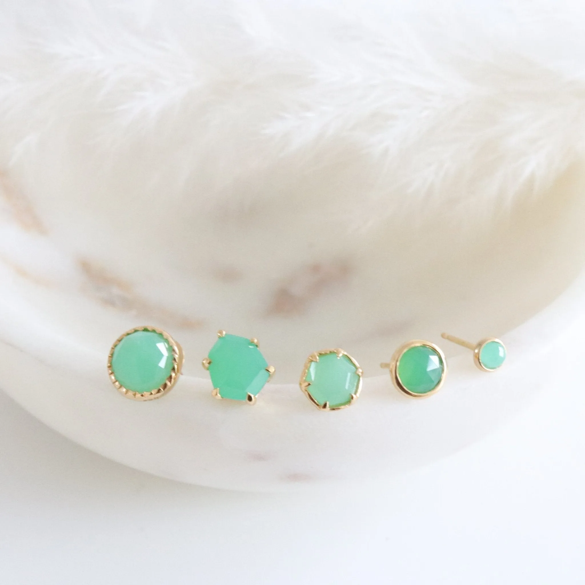 MINI GRACE HEXAGON STUD EARRINGS - CHRYSOPRASE & GOLD