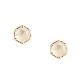 Mini Grace Hexagon Stud Earrings - Rainbow Moonstone & Gold
