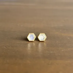 Mini Hexagon Moonstone Stud Earrings